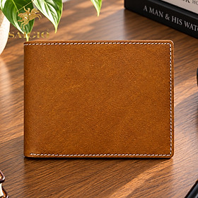 Ví Nam Cao Cấp SÁP WAXED, Da Bò Siêu Bền Bỉ, Size Trung, Thiết Kế Đơn Giản, Dáng Ngang - Gập 2, Đựng Tiền và Thẻ ATM Tiện Dụng – Hàng Chính Hãng SAIGIO