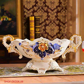 Mua Khay hoa quả gốm trắng cao cấp họa tiết vẽ vàng 24k Decor trang trí nhà đẹp