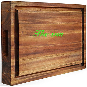 Mua THỚT GỖ TRÀM TO VÀ DÀY  KT 41x31x3.8cm  CÓ RÃNH THU NƯỚC & GOM THÀNH PHẨM VÀ LỖ TAY CẦM 2 BÊN