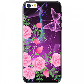 Ốp lưng  dành cho iPhone 5, iPhone 5s mẫu Hoa hồng bướm tím