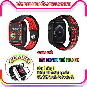 Mua Dây Đeo liền ốp dành cho Apple Watch size 38/40/42/44mm TPU thể thao viền màu - Đen Đỏ (tặng dán KCL theo size)