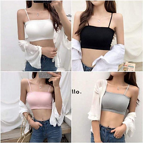 Áo Bra Croptop Hai Dây Thun Gân Sexy, áo hai dây lửng siêu nâng ngực