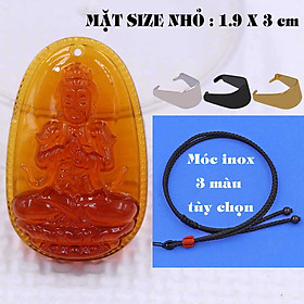 Mặt Phật Đại nhật như lai pha lê cam 1.9cm x 3cm (size nhỏ) kèm vòng cổ dây dù đen + móc inox vàng, Phật bản mệnh, mặt dây chuyền
