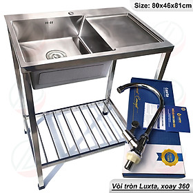 Mua Combo Chậu Rửa Chén Bát Inox Có Chân Loại 1 Hố Có Bàn Dài 80 Rộng 46cm Kèm Vòi Kazta Và Luxta - Gồm chậu  chân  vòi  đầy đủ xi phông