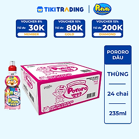 Thùng 24 Chai Nước Uống Pororo Hương Vị Dâu 235ml