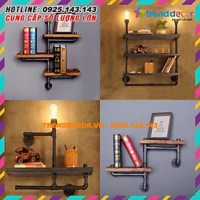 Mua kệ gỗ treo tường ống nước giá để sách kiêm treo quần áo decor vintage trang trí nhà  quán cafe