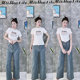 Quần baggy jean nữ ống rộng lưng cao