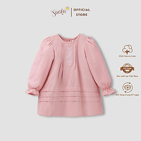 Đầm Bé Gái/ Váy Bé Gái Xếp Ly Tay Dài Thêu Hoa Phong Cách Cổ Điển - HELEN DRESS - DRC002 - SAOLA CLOTHING - Hồng Pastel