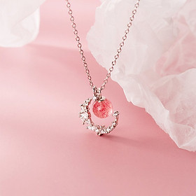 Vòng cổ bạc nữ vầng trăng đá hồng, vòng cổ bạc s925 - db2637 - bảo ngọc jewelry
