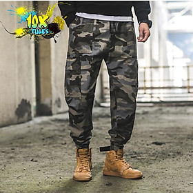 Quần jogger kaki nam họa tiết rằn ri quân đội camo thể thao cá tính màu xám xanh