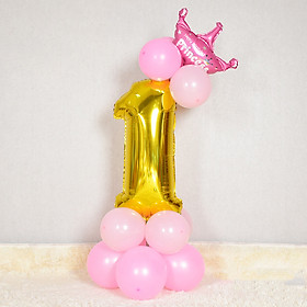 Combo bóng số 70cm kèm bóng tròn vương miện hồng trang trí