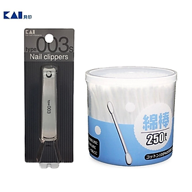 Combo 01 Bấm móng tay cao cấp Kai Nail Clipper + 01 Hộp tăm bông kháng khuẩn Ima Krasimo - Hàng nội địa Nhật Bản