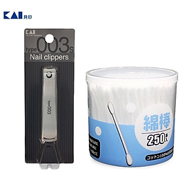 Combo 01 Bấm móng tay cao cấp Kai Nail Clipper + Hộp tăm bông kháng khuẩn Ima Krasimo - Hàng nội địa Nhật Bản