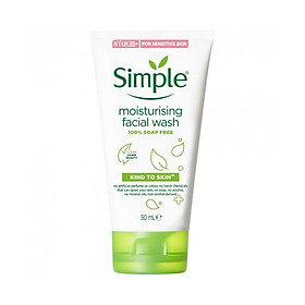Sữa rửa mặt cho da khô Simple Moisturising Facial Wash 50ml dạng tuýp (Bill Anh)