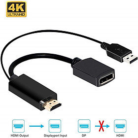 4K HDMI to DisplayPort Video Adapter + USB Power - HDMI 1.4 (Male) to DP 1.2 (Female) Active Monitor Converter