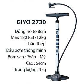 Bơm xe đạp xe máy 180psi 12kg GIYO 2730 thân thép đồng hồ siêu to