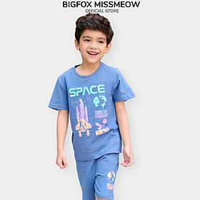 Bộ đồ bé trai cộc tay size đại Bigfox Miss Meow mùa hè vải cotton thoáng mát in phi thuyền Space cỡ 3-11 tuổi 30kg 35kg