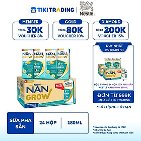 [05-09.08 QT đơn từ 999k] Thùng 24 hộp Sữa pha sẵn Nestlé NANGROW sữa mát công thức từ Thụy Sĩ 6 lốc x (4 hộp x 180ml) - (Bé từ 1 tuổi) Tặng Bảng viết LCD Kalpen