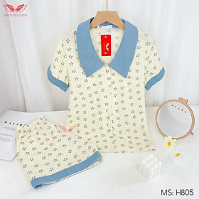 Đồ bộ Pijama nữ mặc nhà VINGO tay ngắn quần đùi chất tơ đũi mềm mát họa tiết hoa tuyết H805 VNGO