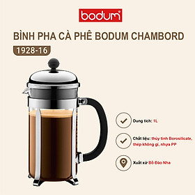 Bình pha trà, cà phê kiểu Pháp Bodum Chambord 1L màu inox 1928-16, xuất xứ Bồ Đào Nha