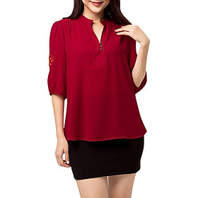 Áo Kiểu Nữ Phối Nút Màu Đỏ Đô 667 An Thủy - Đỏ Đô