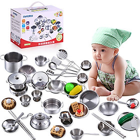 Bộ Đồ Chơi Nấu Ăn Nhà Bếp INOX 40 món Mini Cho Bé yêu