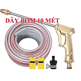 Bộ dây vòi xịt nước rửa xe, tưới cây . tăng áp 3 lần, loại 7m, 10m 206701-3 đầu đồng,cút+tặng túi đựng bút