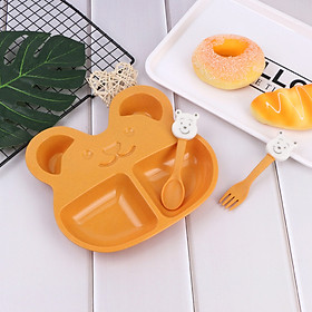 Mua Khay ăn lúa mạch 2 ngăn hình gấu (tặng kèm muỗng   nĩa) - màu giao ngẫu nhiên