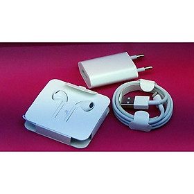 Combo bộ Sạc nhanh và tai nghe dành cho iPhone 7 (củ dẹt, cáp, tai nghe màu trắng)