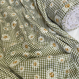 Vải Thô Cotton Pha Xanh Nhỏ Hoa Cúc Sơn Khổ 1m46 - Không Co Giãn - May Đầm, Áo Kiểu, Đồ Bộ, Đồ Trẻ Em