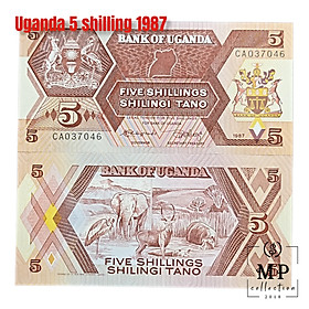 Tiền Uganda 5 shilling 1987 sưu tầm với hình ảnh các loài thú