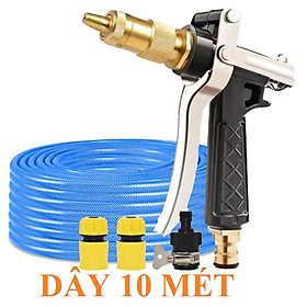 Bộ dây vòi xịt nước rửa xe, tưới cây , tăng áp 3 lần, loại 7m, 10m 206236 đầu đồng,cút,nối nhựa đen+ đai