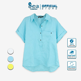 Áo Sơ Mi Đũi Nữ Tay Ngắn Sea Collection Chất Linen cao cấp 10215