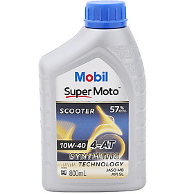 Nhớt Xe Tay Ga Mobil Super Moto Scooter 10W-40 Tiêu Chuẩn JASO MB API SL (0.8L) - Hàng Chính Hãng