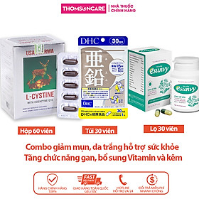 Combo giảm mụn, mát gan L cystine 60v, Kẽm DHC 30v