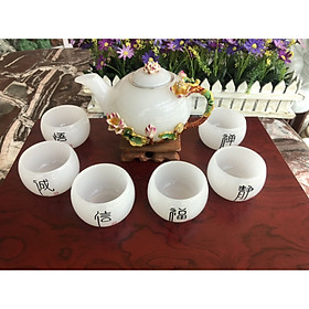 Mua Bộ ấm trà chạm hoa sen đá bạch ngọc