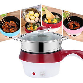 Nồi Lẩu Mini Ca Nấu Mì Điện Đa Năng 18cm Có Tay Cầm Tiện Dụng  - Tặng Kèm Xửng Hấp Inox 2 Tầng Cao Cấp