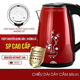 Ấm Siêu Tốc Lõi Kép 3 Lớp Cách Nhiệt Cao Cấp, Bình Đun Nước Cỡ Lớn 2 Lít Chống Bỏng Nhanh Sôi