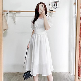 Đầm váy trắng chéo eo