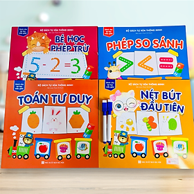 Sách- Combo 4 Cuốn sách Tự xoá Thông minh: Phép trừ+ So sánh+ Toán+ Nét bút (Tặng kèm bút)