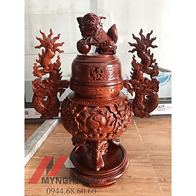 Mua Đỉnh thờ song long bằng gỗ hương cao 50cm