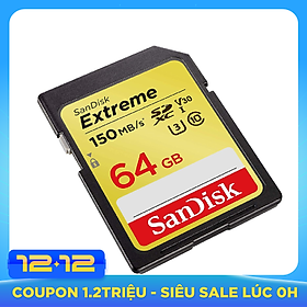Thẻ nhớ SDXC SanDisk Extreme 64GB Class 10 U3 UHS 150MB/s (Vàng) Hàng Chính Hãng