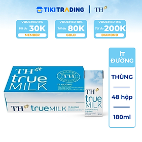 Thùng 48 hộp sữa tươi tiệt trùng TH true MILK ít đường 180ml