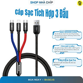 Mua Cáp sạc và truyền dữ liệu tốc độ cao Baseus Three Primary Colors tích hợp 3 đầu kết nối Type C  Android và IP - Hàng chính hãng