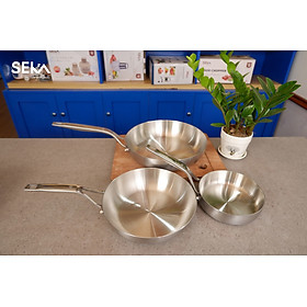 Chảo inox nguyên khối chống dính SEKA dùng cho mọi loại bếp tặng kèm vỉ gác chảo hàng chính hãng