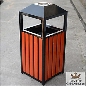 Mua Thùng rác ngoài trời giả gỗ đầu dùi vuông gạt tàn