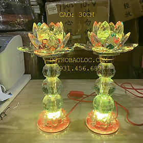 Đèn pha lê hoa sen 3 cục bông cao cấp nhập khẩu từ Đài Loan cao 30cm ( 1 cặp )