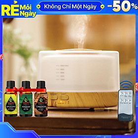 Máy Xông Tinh Dầu Cao Cấp Tặng 3 Chai Tinh Dầu Sả Chanh + Bạc Hà + Quế. Máy Khuếch Tán Tinh Dầu Có Remote Điều Khiển Từ Xa Chuyên Dụng Xông Tinh Dầu