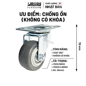 Bánh xe đẩy hàng cao su TPR chống ồn xoay 360 có khóa, có ổ bi, 50mm