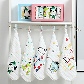 Hộp 5 khăn xô cotton 100% 6 lớp xuất xịn cho bé yêu - Tặng 1 móc khóa Houston